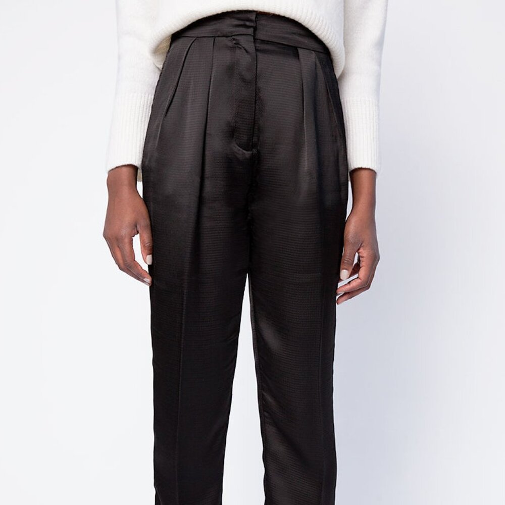 FORTE FORTE Silk Satin High Waist Pant in Black